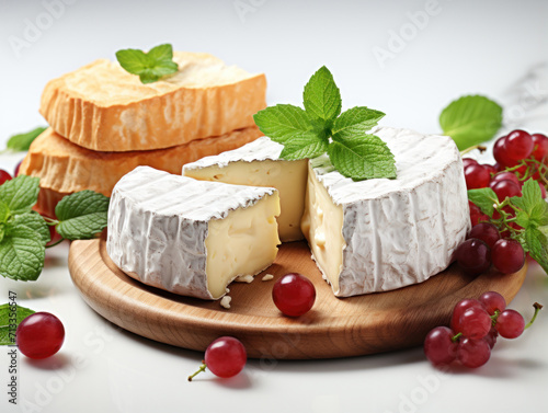 Camembert cheese with berries and mint leaves