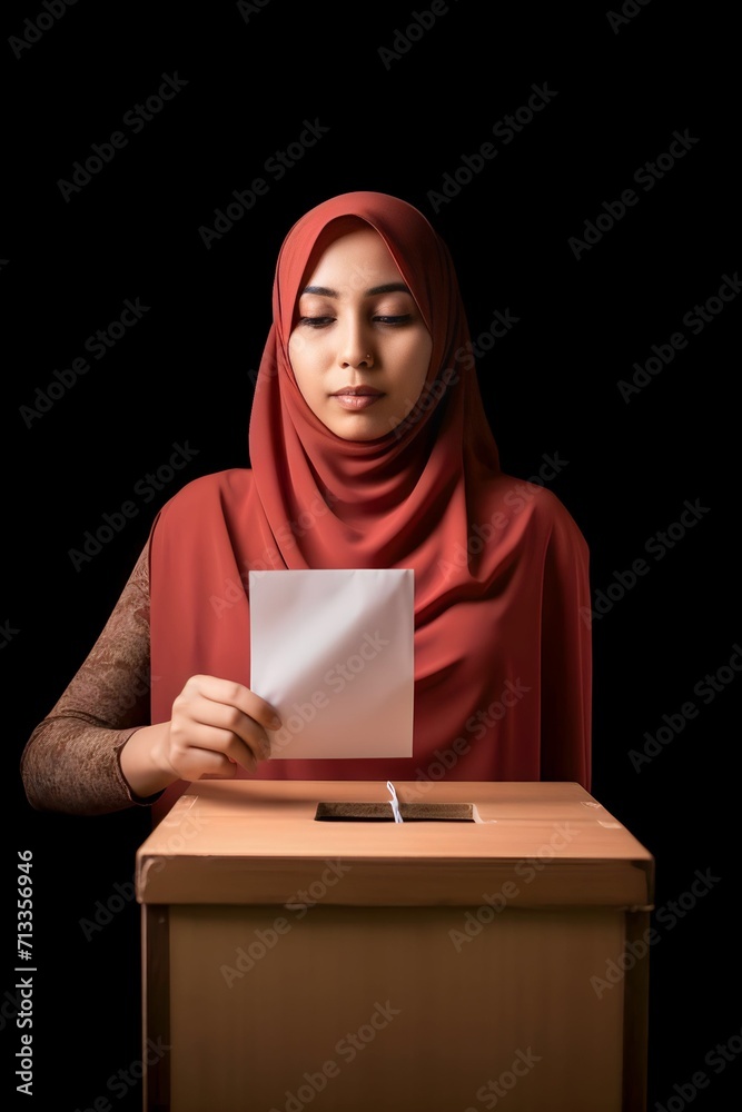 Young muslim woman in voting booth at polling place Young muslim woman in voting booth at polling place