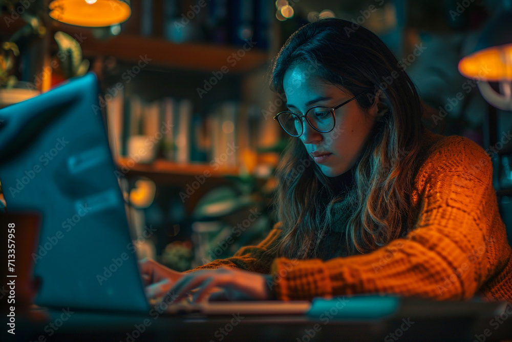 woman working on laptop. Generative AI woman working on laptop. Generative AI