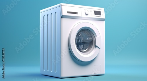 a white washing machine is shown on a blue background