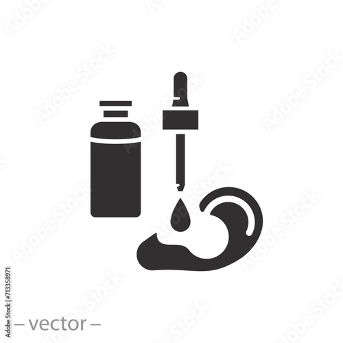 treatment otitis icon, medical ear drops, flat symbol on white background - vector illustration