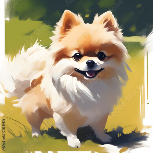 cute pomeranian coloring picture style, Digital painting. ai generative © Big