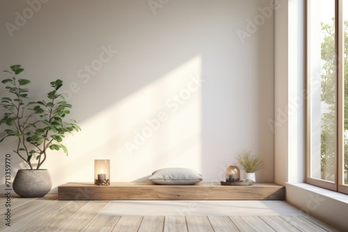 Minimalist meditation space with calming colors and uncluttered surroundings. 