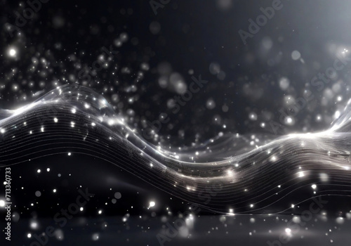 Onda di particelle nero e bianco digitali e sfondo astratto di energia con stelle e puntini brillanti photo