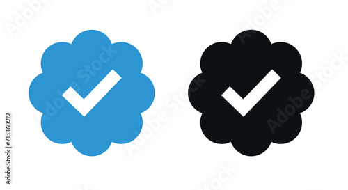 Verified badge profile. Verified badge. Social media account verification icon. Blue check mark. Approved profile sign. Vector illustration photo