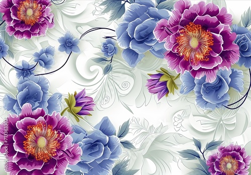 florals backgrounds for android mobile, in the style of colorful layered forms, realistic details, porcelain, maranao art, colorful cartoon, gray and blue, tondo. photo