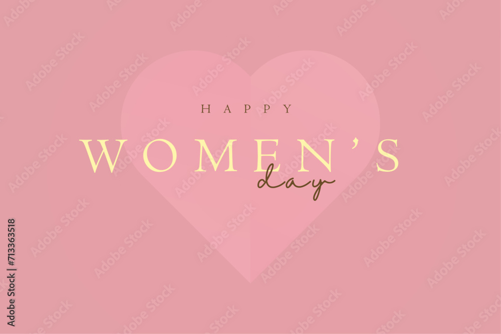 Happy Women's day banner concept design, women's day in vector, illustration for product demonstration. Pink pedestal heart on pink background
