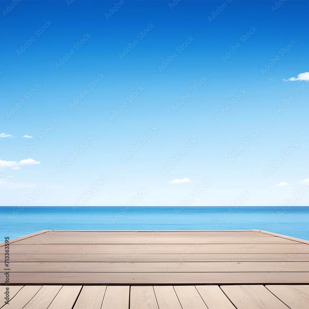 Fototapeta premium Blank Wooden Table Sea View