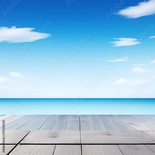 Blank Wooden Table Sea View