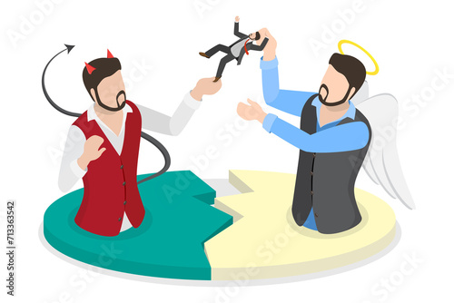 Canvas Print 3D Isometric Flat  Conceptual Illustration of Opposite Forces, Good and Evil