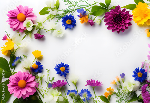 A vibrant bouquet of flowers is arranged on a white backdrop