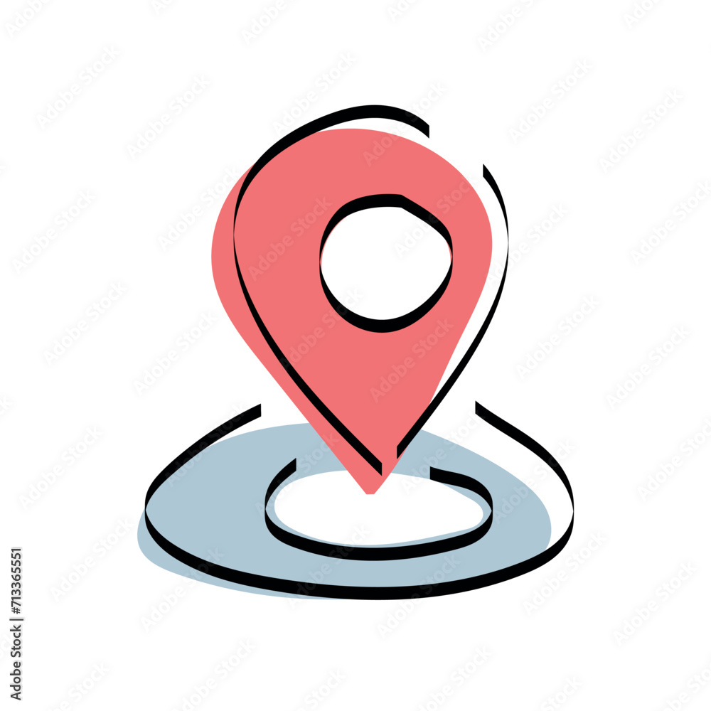 mark. address. point out. show. press. map. a placemark on the map. specify the address on the map. the red dot. Doodle. vector. on a white background.