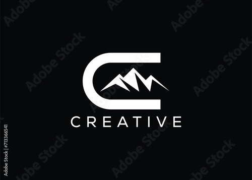 Minimal Letter C mountain logo design vector template. Initial Letter C hill vector logo