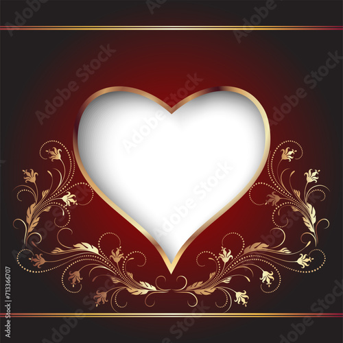 Valentine day card with decorative golden heart and vintage ornament