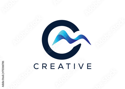 Minimal Letter C mountain logo design vector template. Initial Letter C hill vector logo
