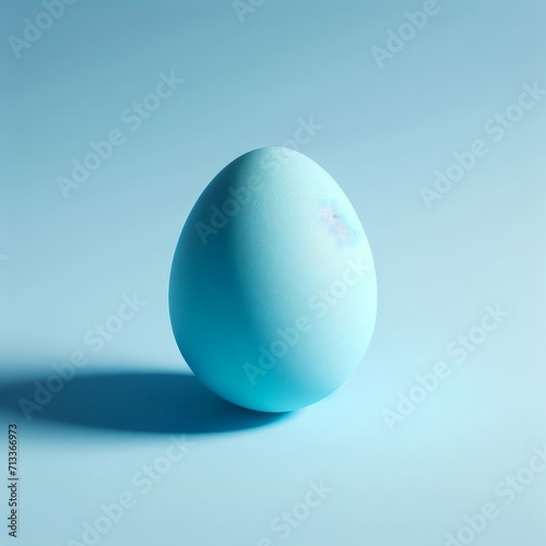 Pastel blue Easter egg isolated on a pastel blue background. Easter holiday concept in minimalism style. Fashion monochromatic composition. Web banner with copy space for design.