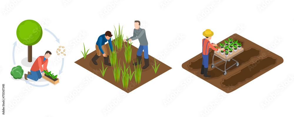 3D Isometric Flat  Conceptual Illustration of Sustainable Farming, Natural Agriculture