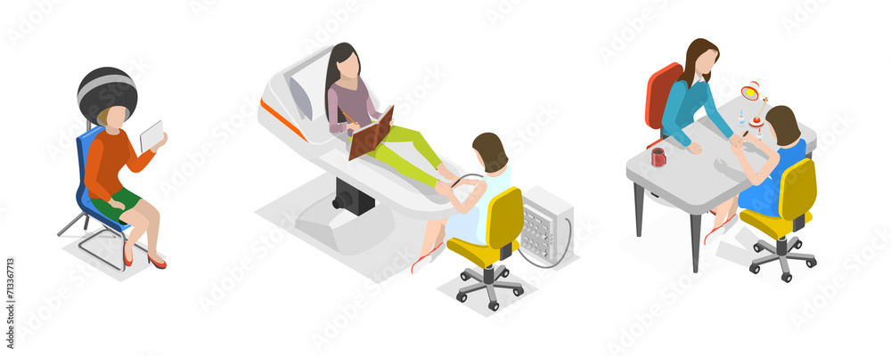 3D Isometric Flat  Conceptual Illustration of Manicure And Pedicure, Fashion Club for Spa and Body Care