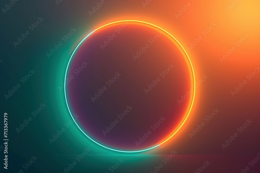 neon circle orange and green on gradient background bright shining light