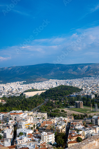 View of the Temple of Olympian Zeus and the Panathenaic Stadium in Athens, Greece