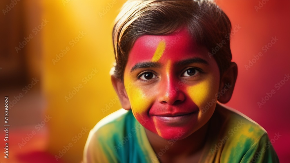 Colorful Holi Festival Day Celebration colorful illustration of a child covered in paint