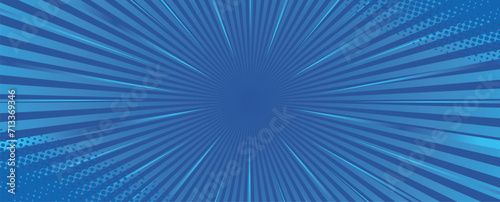 Comic book pop art strip radial backdrop. Blue rays background. Pop art comic book strip cover design.