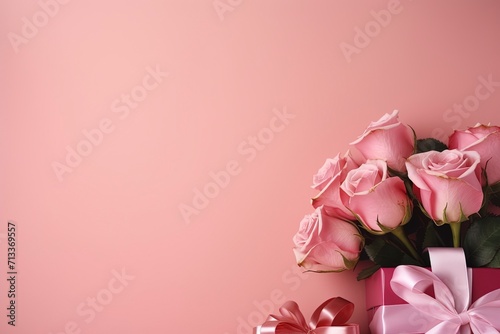pink roses and gift box with generative ai © MUdaylah