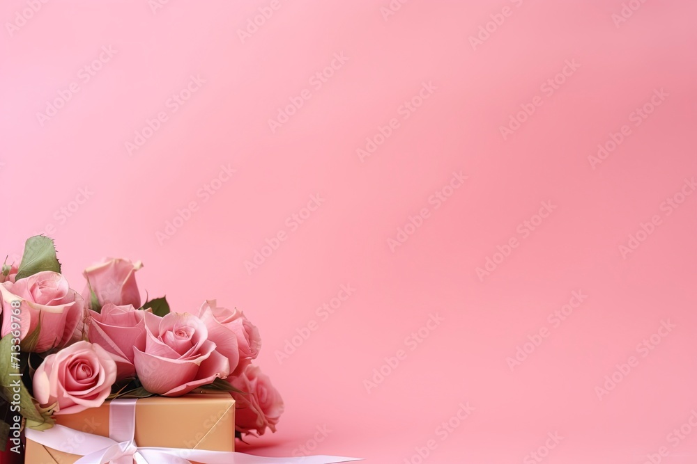 pink roses and gift box with generative ai pink roses and gift box with generative ai