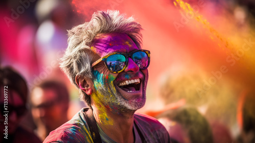men enjoying colourful holi with smiling face, celebration of holi, colourful eggs Generative Ai