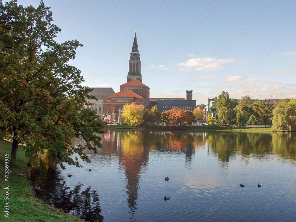 Hiroshima Park and city hall in the background (Kiel, Schleswig-Holstein) Germany