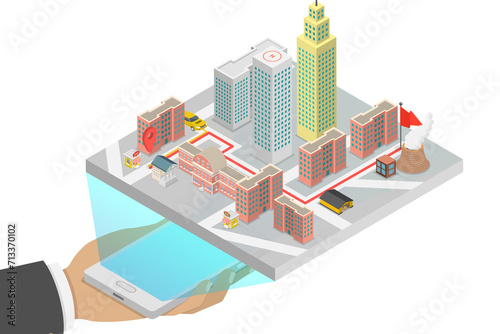 Fototapeta Naklejka Na Ścianę i Meble -  3D Isometric Flat  Conceptual Illustration of Taxi Service Mobile Application, Online Service