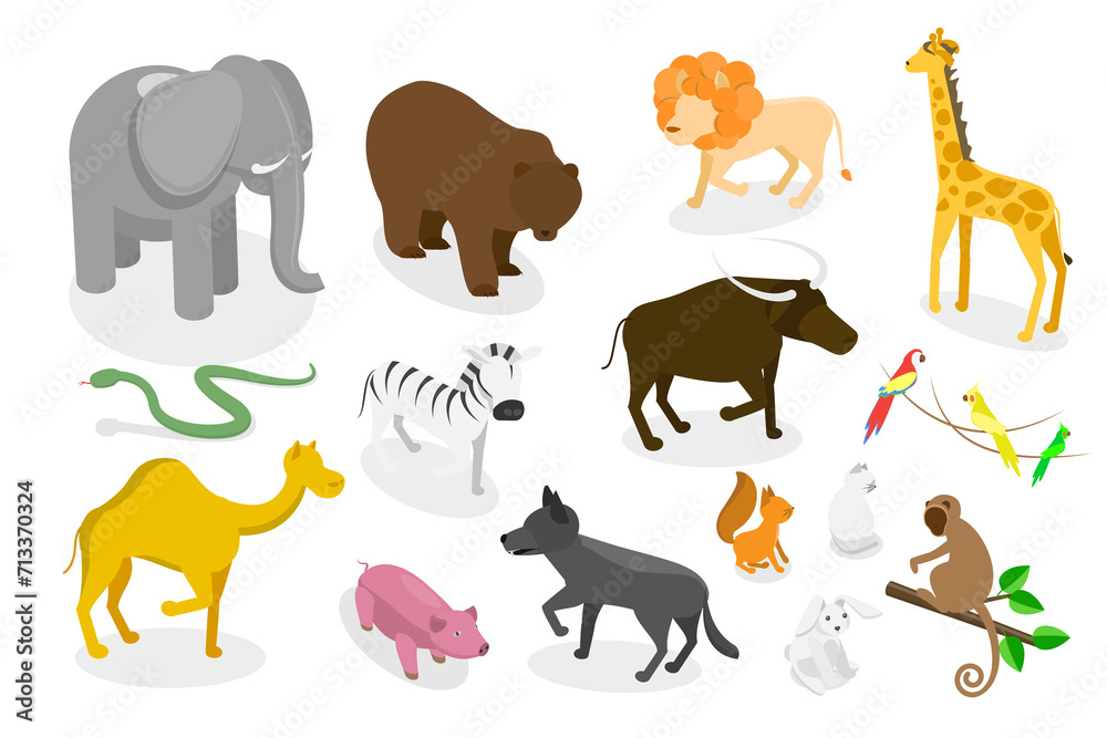 3D Isometric Flat Set of Zoo Animals, WildLife Collection 3D Isometric Flat Set of Zoo Animals, WildLife Collection