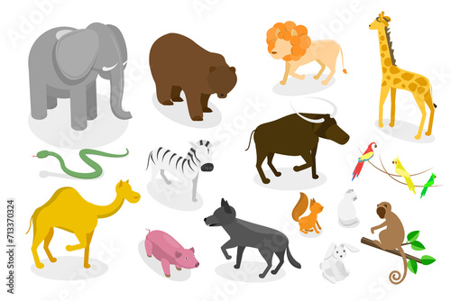 3D Isometric Flat  Set of Zoo Animals  WildLife Collection