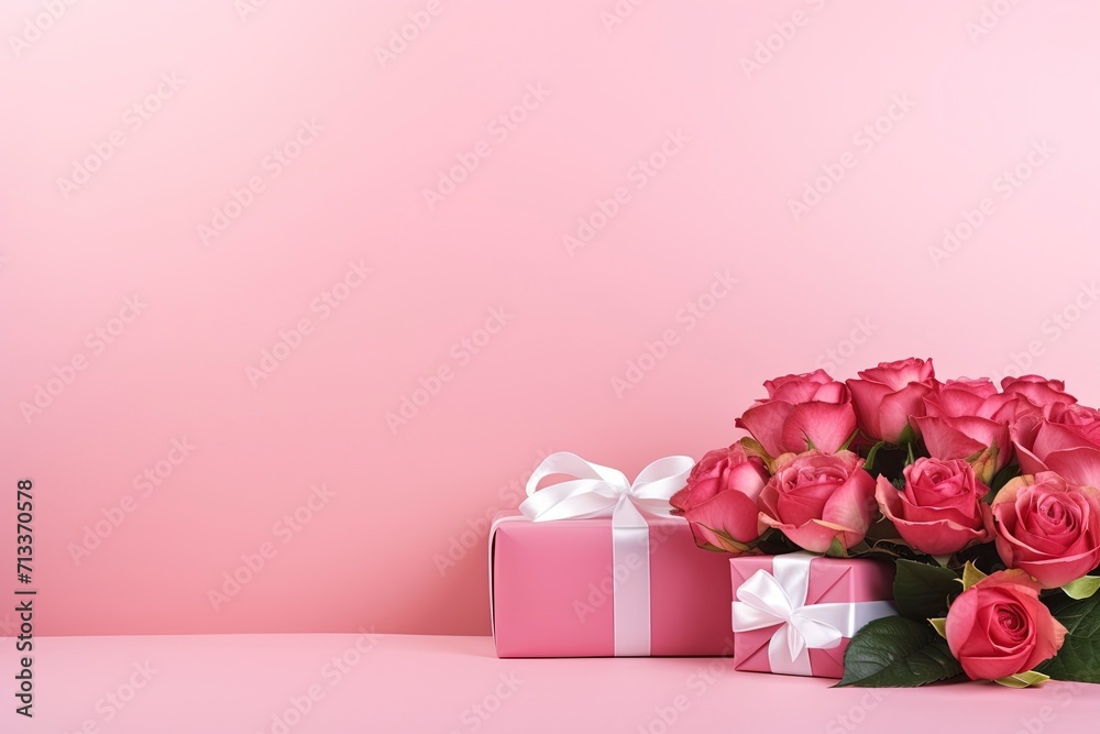 pink roses and gift box with generative ai pink roses and gift box with generative ai