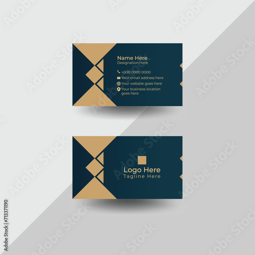 Modern corporate business card design set with geometric shapes. Golden color luxurious business card template.