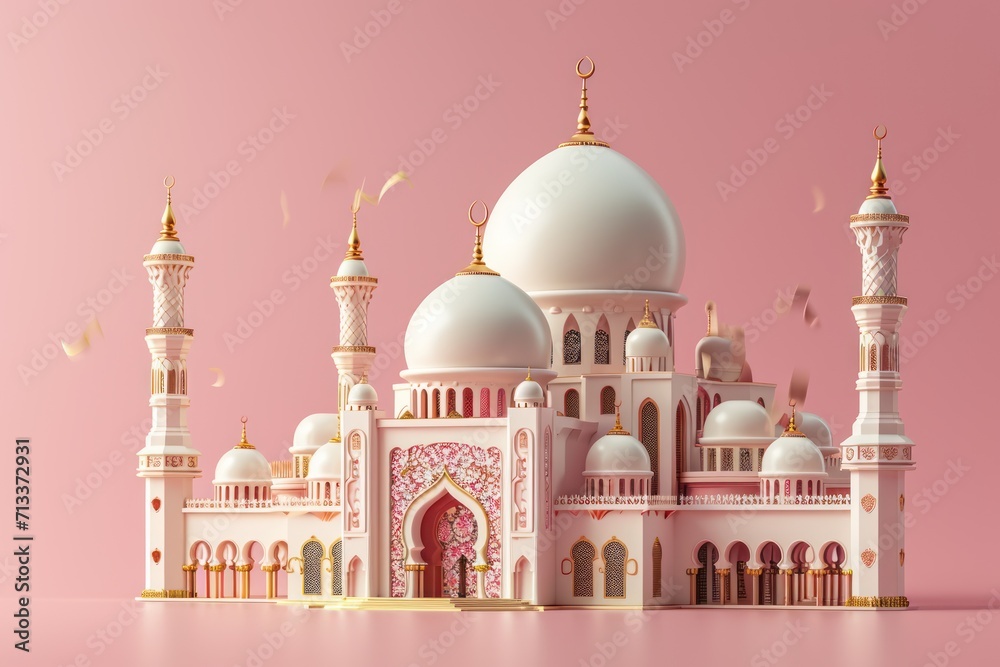 Graceful 3D Mosque Intricate Crescent Ornaments