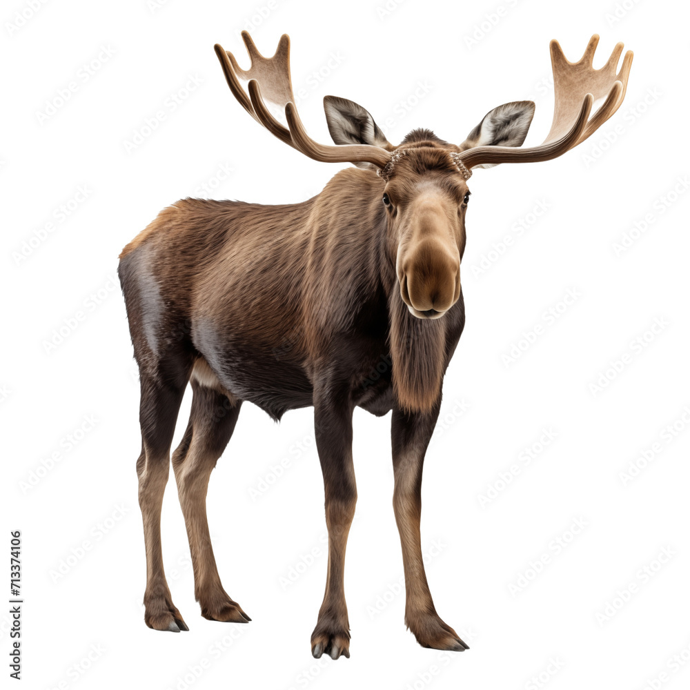 Obraz premium Majestic Moose: Isolated on Transparent and white background. Generative ai