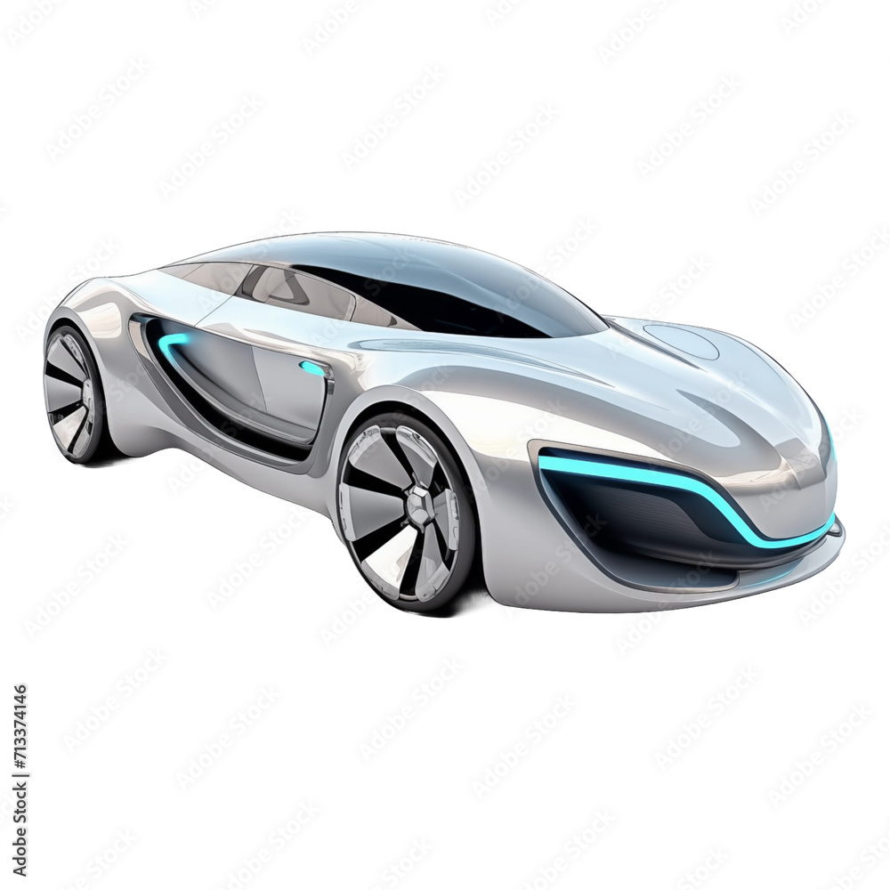 Futuristic silver car Isolated on Transparent and white background. Generative ai