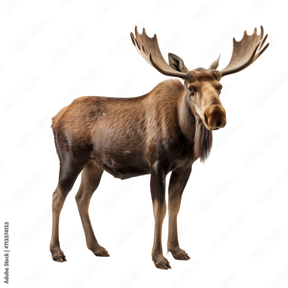 Obraz premium Majestic Moose: Isolated on Transparent and white background. Generative ai