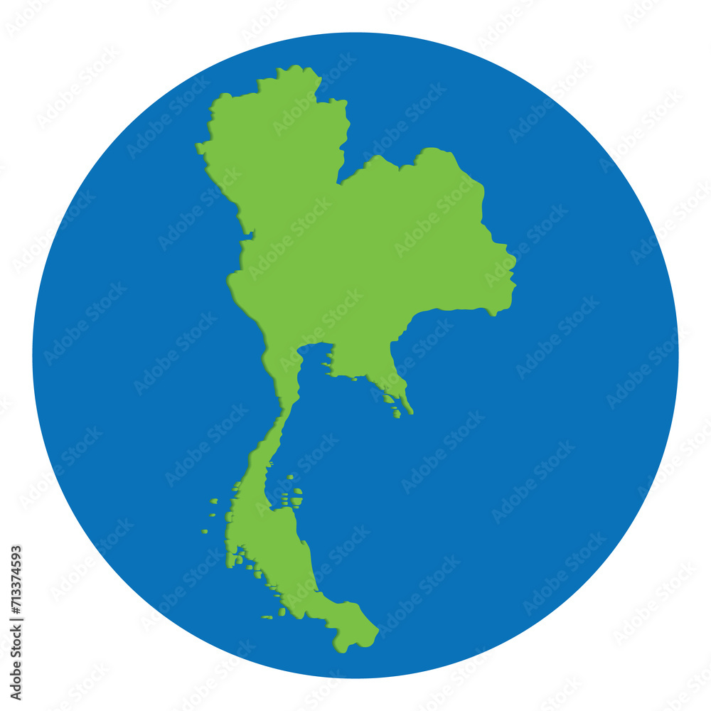 Thailand map green color in globe design with blue circle color.