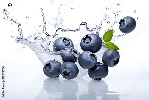 blueberries splashing with clear water isolated on white background