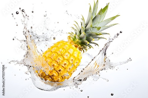 pineapple splashing with clear water isolated on white background