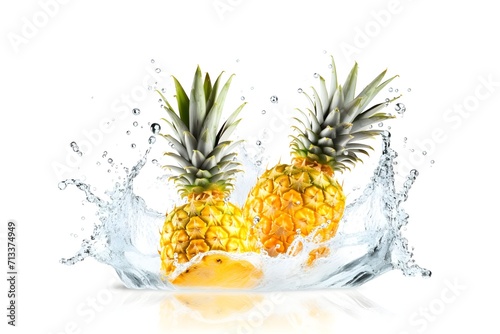 pineapples splashing with clear water isolated on white background