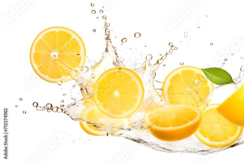 lemon slices splash with clear water isolated on white background