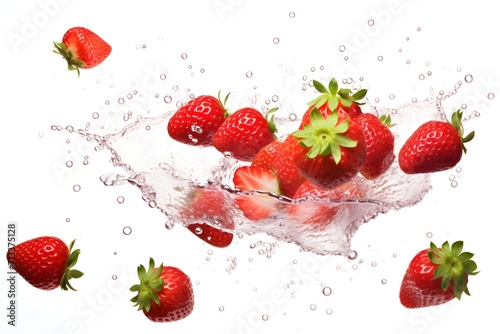strawberries splashing with clear water isolated on white background