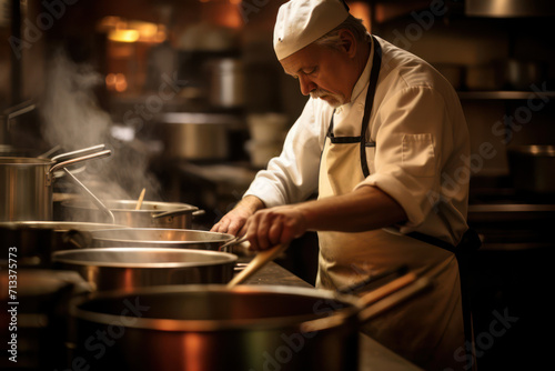 Skilled Chef Cooking Delicious Gourmet Meal in Professional Kitchen - Occupation and Culinary Passion