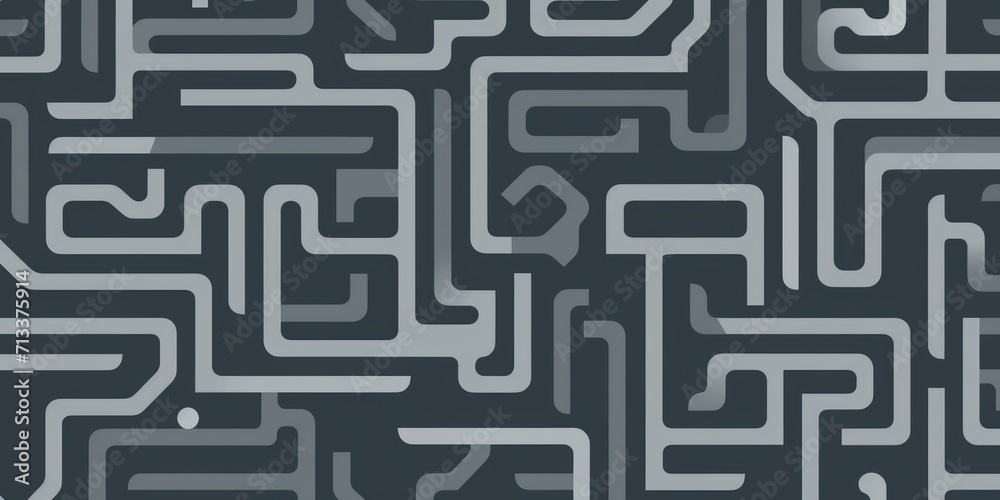 Random maze generator in the style of Jordn Grimmer, flat vector, slate and gray 