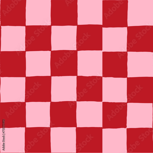 seamless repeating pattern with hand drawn checkerboard in cotton candy pink and red. Soft pink and red checker for Valentines day, girls, cosmetics, teen projects and more