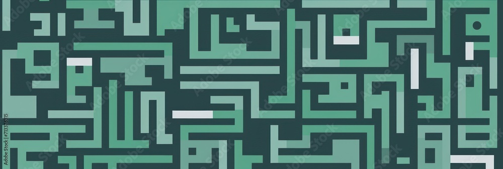 Random maze generator in the style of Jordn Grimmer, flat vector, green and gray 