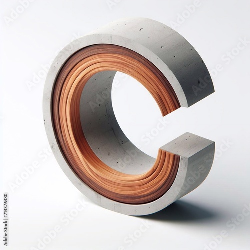 C letter shape created from concrete and wood. AI generated illustration